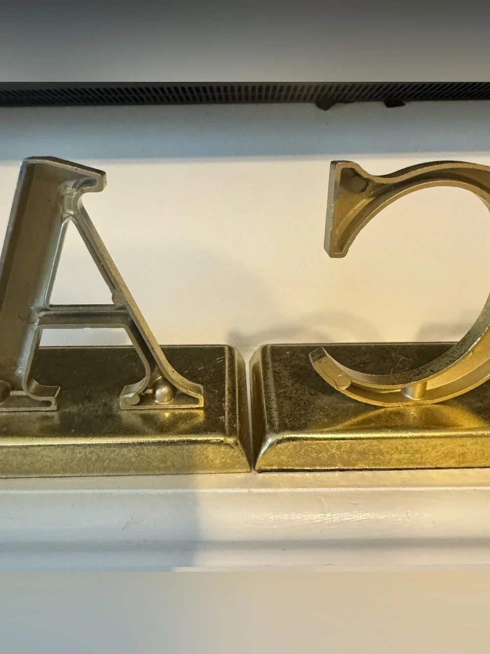 Vintage Gold Metal PEACE Christmas Stocking Holders Mantel Hooks Set of 5 Heavy